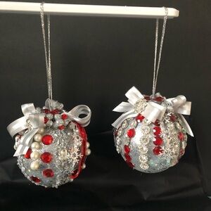 Elegant Silver and Red Holiday Ornaments